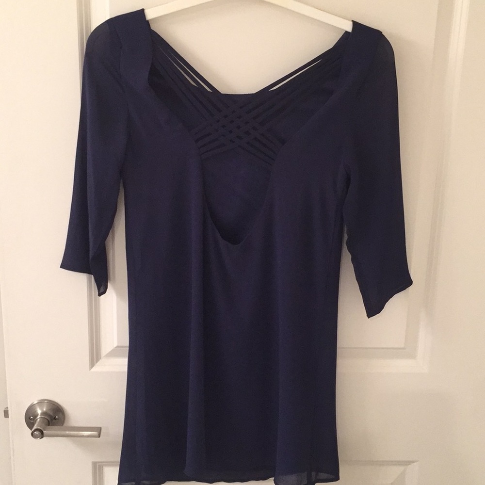 Navy blue shift dress with sleeves.
